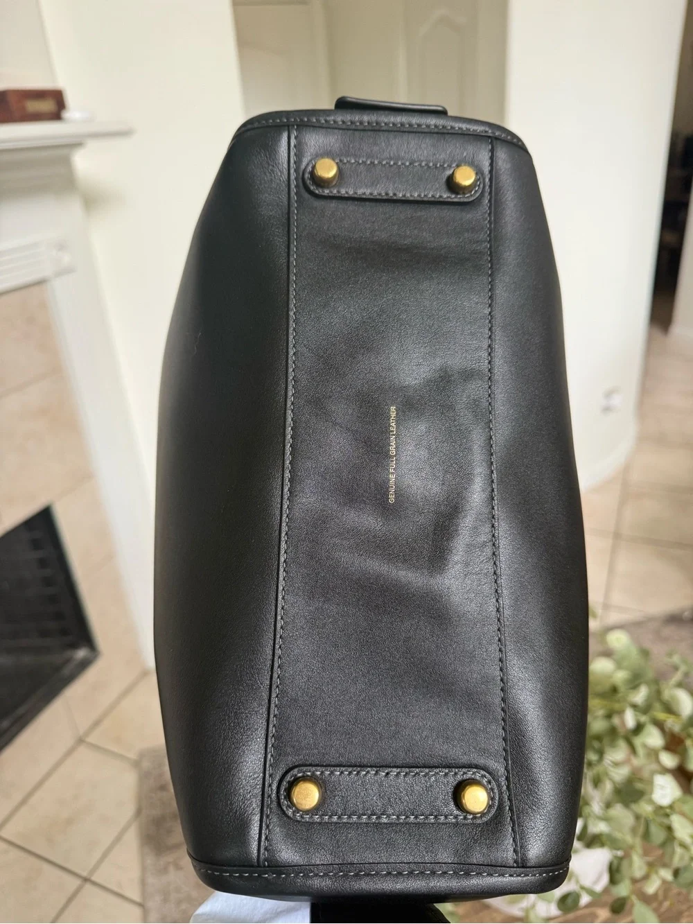 Coach Navy Black Leather Satchel with Gold Hardware